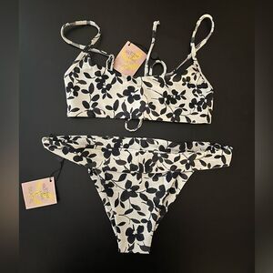Skatie two piece bikini greenwich black and white floral